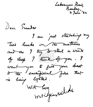 Téléchargez les photos : Mahatma Gandhis lettre à Rabindranath Tagore, 3 janvier 1932 - en image libre de droit