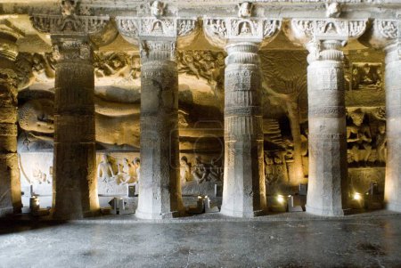Pillars in Ajanta caves ; Aurangabad ; Maharashtra ; India