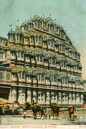 Foto de Patrimonio; antigua postal; Hawa Mahal; Jeypore ahora Jaipur capital de Rajastán; India - Imagen libre de derechos