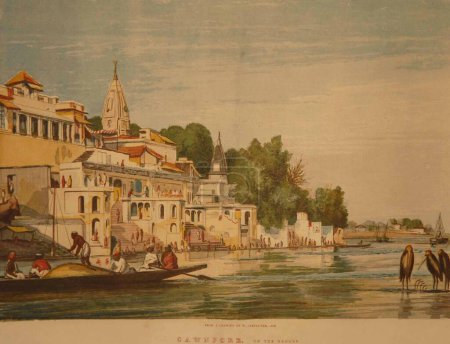 Photo for Lithographs Cawnpore on the Ganges, Kanpur, Uttar Pradesh, India - Royalty Free Image