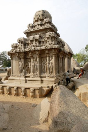 Five Rathas Pancha Rathas temple created in 7th century ; Mahabalipuram Mamallapuram ; Tamil Nadu ; India