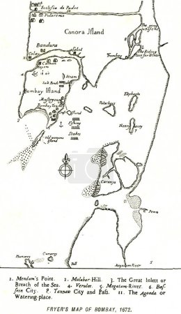 Téléchargez les photos : Carte de Bombay ; Fryers carte de Bombay 1672 ; Mumbai ; Maharashtra ; Inde - en image libre de droit