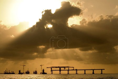 Bandra worli sea link bridge under construction ; Mumbai Bombay ; Maharashtra ; India