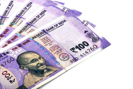 New Indian currency of 100 rupee note on white isolated background, Indian Currency, Rupee, Indian Rupee, Indian Money