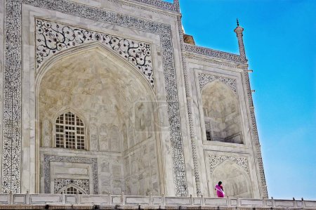 Wonder world Taj Mahal Heritage site Agra Ancient arch artist artistic beautiful blue sky close ups close-ups Color constructed 1631 A.D -1648 A.D design domes Dream Marble exterior famous historical Horizontal India landmark legend maker emperor sha
