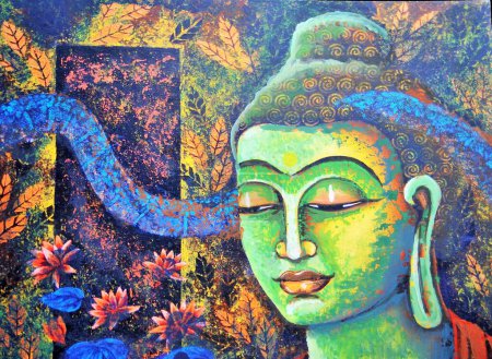 Téléchargez les photos : Seigneur Bouddha méditer peinture d'art - en image libre de droit