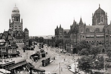 Téléchargez les photos : Ancien millésime 1900 VT maintenant CST Chhatrapati Shivaji Terminus, Bombay, Mumbai, Maharashtra, Inde, Asie - en image libre de droit
