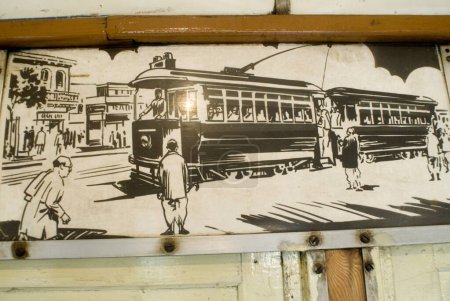 Téléchargez les photos : Black and White Sketch of Trams in Kolkata, West Bengal, India - en image libre de droit