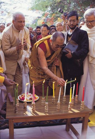 Photo for Dalai lama lighting candle mcleodganj, himachal pradesh, india, asia - Royalty Free Image