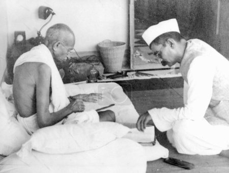 Photo for Mahatma Gandhi with co-worker Rajendra Prasad at Birla House, Mumbai, Maharashtra, India, 1942 - Royalty Free Image
