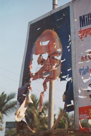 Photo for Torn poster of L.K. Advani leader of Indias opposition Bhartiya Janta Party, India - Royalty Free Image