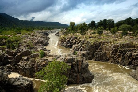 Río Kaveri después de que Hogenakkal cae yendo hacia la presa de Mettur; Tamil Nadu; India