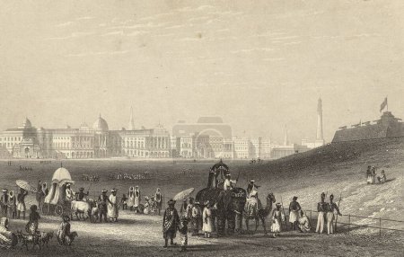 Téléchargez les photos : Peinture Miniature, Vue de Calcutta depuis l'Esplanade, 19ème siècle, Inde - en image libre de droit