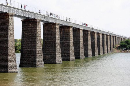 Photo for Railway Bridge on the Chandrabhaga river at Pandharpur ; district Solapur ; state Maharashtra ; India - Royalty Free Image