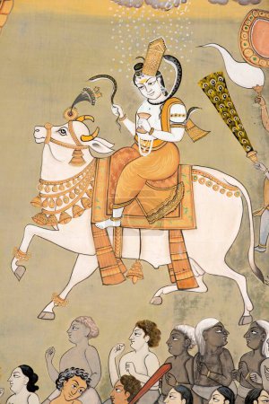Foto de Pintura de Señor Shiva cabalgando en toro Mehrangarh Fuerte Jodhpur Rajasthan India Asia - Imagen libre de derechos
