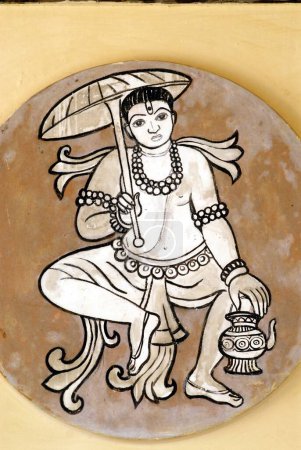 Wall painting of Vamana or the Dwarf ; fifth incarnation of Lord Vishnu  who killed the demon Bali at Ambalpadi ; Udupi ; Karnataka ; India