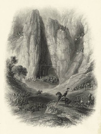 Foto de Pintura en miniatura, Sir Charles Napier persiguiendo a las tribus ladronas del siglo XIX, India - Imagen libre de derechos