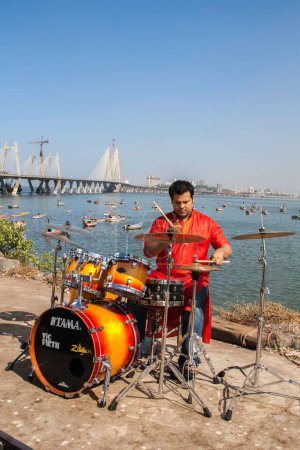 Photo for Gino banks playing Zildjian and drums worli dadar mumbai maharashtra India Asia - Royalty Free Image