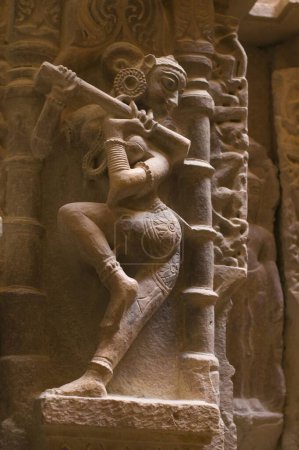 woman statue playing Flute Jain temple Jaisalmer Rajasthan India Asia
