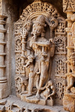 Photo for Chamunda ; Rani ki vav ; step well ; stone carving ; Patan ; Gujarat ; India - Royalty Free Image