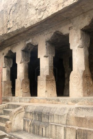 Photo for Richly stone carved pillars of Pallava caves at Rock fort ; Tiruchirappalli ; Trichy ; Tamil Nadu ; India - Royalty Free Image