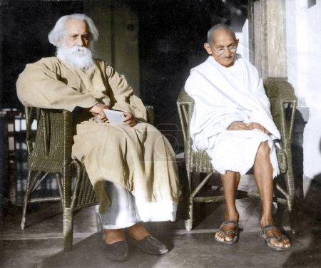 Téléchargez les photos : Mahatma Gandhi avec Rabindranath Tagore, Santiniketan, Bengale occidental, Inde, Asie, 18 février 1940 - en image libre de droit
