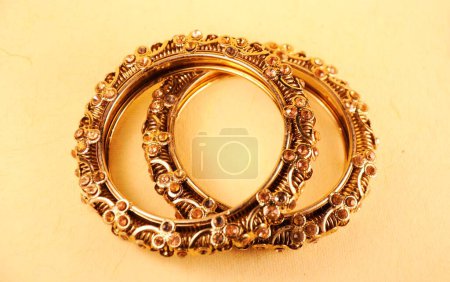 Photo for Antique gold bangles, Indian Traditional jewelry - Royalty Free Image