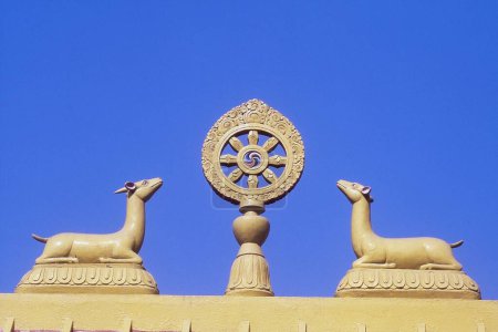 Wheel of peace and deers, Bodh Gaya, Bihar, India, Asia