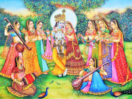 Téléchargez les photos : Radha Krishna avec peinture sur gopis - en image libre de droit