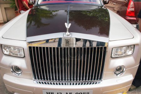 Photo for Front of silver and black 2007 Rolls Royce elegant car with emblem, Pune, Maharashtra, India - Royalty Free Image