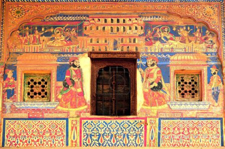 Foto de Ventana y pintura de haveli; Fatehpur Shekhavati; Rajastán; India - Imagen libre de derechos