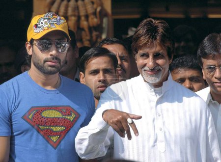 Photo for South Asian Indian actor Abhishek Bachchan and Amitabh outside Leelawati hospital, Bombay Mumbai, Maharashtra, India - Royalty Free Image