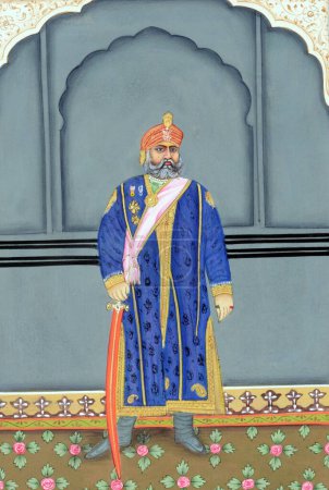 Téléchargez les photos : Peinture miniature de Maharaja Sawai Madho Singh Second Jaipur - en image libre de droit