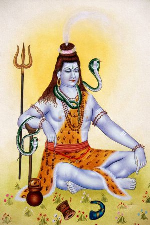 Photo for Lord Shiva Shanker Miniature Painting on Paper - Royalty Free Image