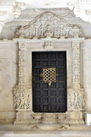 Decorative door of adinatha jain temple in ranakpur at rajasthan india Asia
