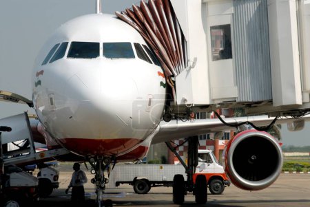 Photo for Aeroplane loading luggage at airport, India - Royalty Free Image