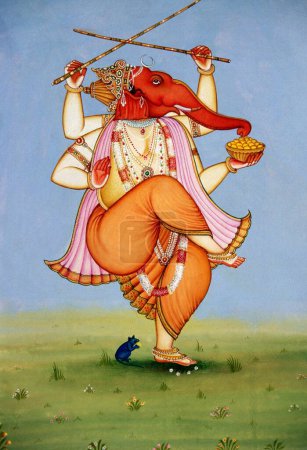 Téléchargez les photos : Lord Ganesh ganpati Peinture miniature sur papier - en image libre de droit