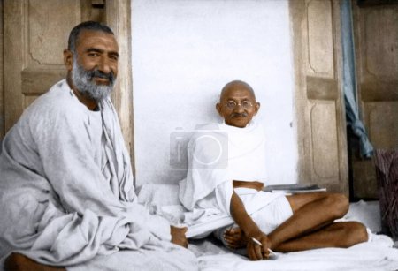 Foto de Mahatma Gandhi hablando con Khan Abdul Ghaffar Khan visita Utmanzai, Pakistán, octubre 1938 - Imagen libre de derechos