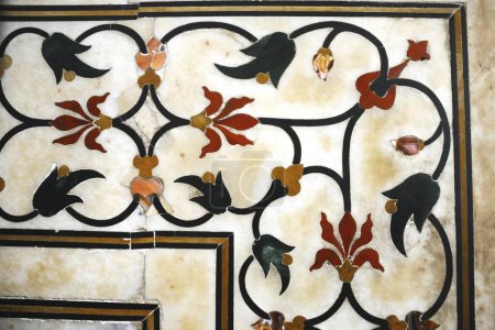 Colourful marble stone handwork in Taj Mahal ; Agra ; Uttar Pradesh ; India