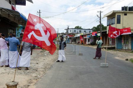 Photo for Communist party workers blocked the road, vagamon, kerala, india, asia - Royalty Free Image