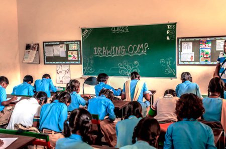 Photo for Children Studying In Classroom Varanasi Uttar Pradesh India Asia - Royalty Free Image