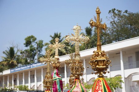 Photo for Syrian Christian procession with decorative crosses near Marthoman Cheriyapally ; St Thomas Church at Kohamangalam ; Enakulam ; Kerala ; India - Royalty Free Image