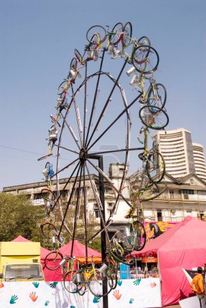 Photo for Installations of bicycles in Kalaghoda festival in Bombay Mumbai, Maharashtra, India - Royalty Free Image