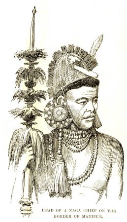 Photo for Lithographic portraits , head of a Naga chief on the border of Manipur , 11th April 1891 , India - Royalty Free Image