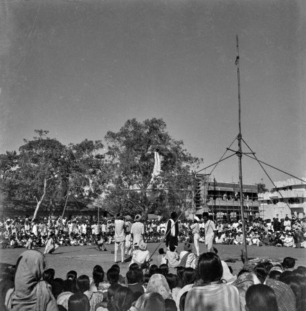 Photo for Old vintage 1900s black and white picture of Indian rural village acrobat show India 1940s - Royalty Free Image