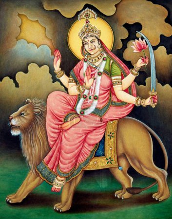 Téléchargez les photos : Déesse Durga Peinture miniature sur papier - en image libre de droit