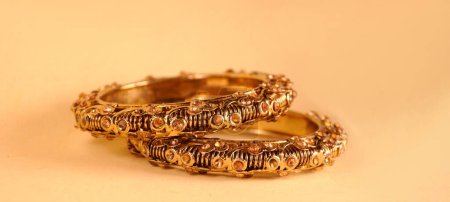 Photo for Antique gold bangles, Indian Traditional jewelry - Royalty Free Image