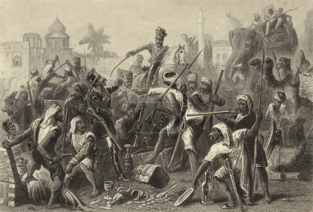 Photo for Miniature Painting , Mutinous sepoys dividing spoil Mutiny scenes 1857 , India - Royalty Free Image