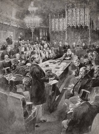 Foto de Albert Edward pronunciando discurso en la Cámara de los Lores en 1884 - Imagen libre de derechos