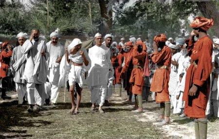 Téléchargez les photos : Khan Abdul Ghaffar Khan Mahatma Gandhi, Mahadev Desai et autres, Pakistan, octobre 1938 - en image libre de droit